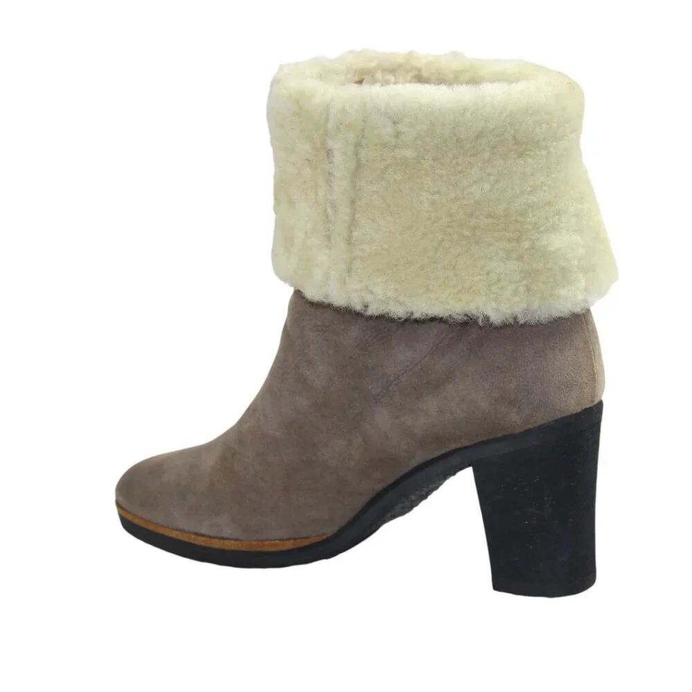 Maison Martin Margiela Taupe Suede Shearling Slip-On Heeled Ankle Boots Size 6
